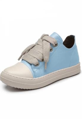 Women's Low top Thick Strap Leather Blue Sneakers