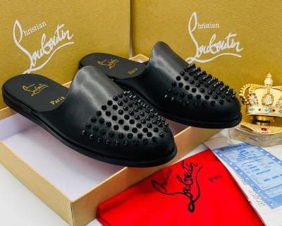 Christian Louboutin Black Leather Spikey Half Shoe