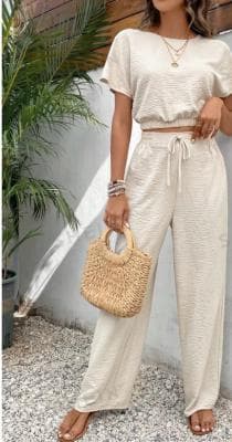 Frenchy Women's Pants Set Loose Texture Solid Color Casual Two Piece Suit Earthy Clothes +Free Gift